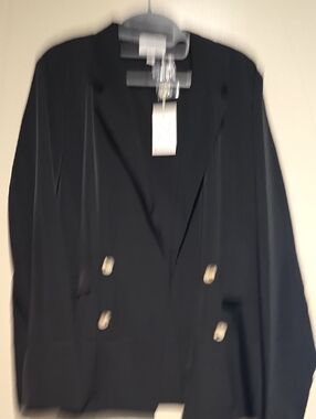 Mud Pie Black Double-Breasted Blazer with Gold Buttons